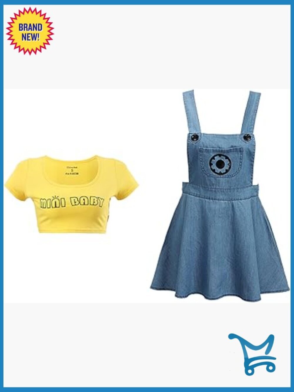 Denim Overalls Romper Bodysuit with Skirt Set - Plus Size 3XL Cotton Stretch